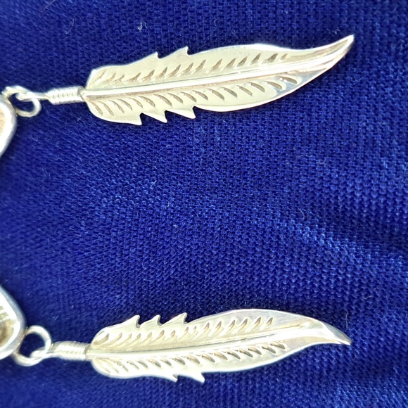 Vintage Native American Black Onyx Sterling Silver Feather Earrings - Picture 13 of 15
